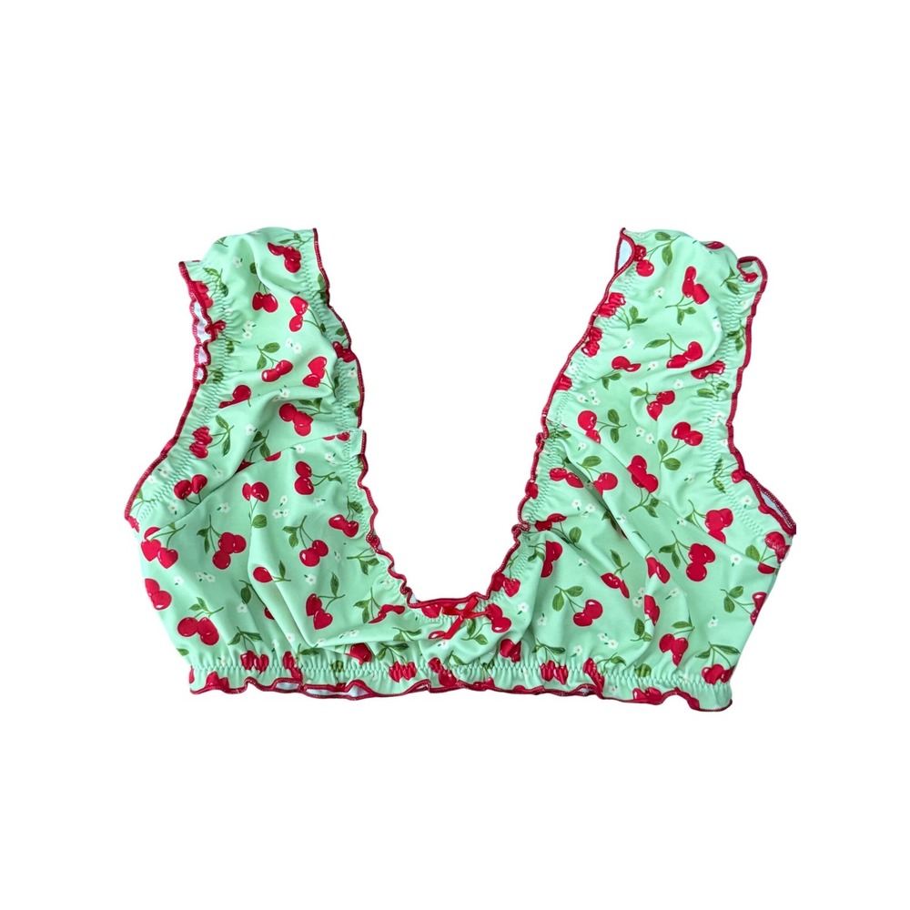 VS PINK x Frankies Bikinis Cherry Ruffle Bikini Top Mint‎ Green XS NEW Beach